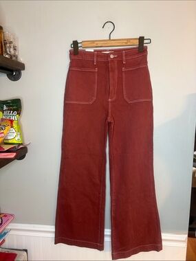 High-Waist Wide Leg  Pants - Rust Red